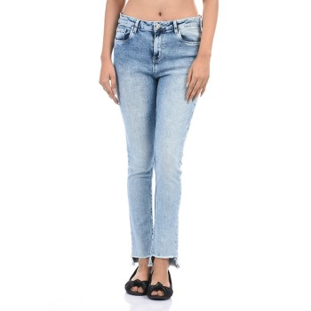 Talia Women Casual Wear Raw Edges/Fringed Hem Mid Rise Light Blue Jeans