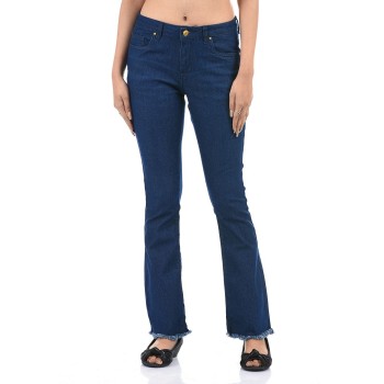 Talia Women Casual Wear Raw Edges/Fringed Hem Mid Rise Dark Blue Jeans