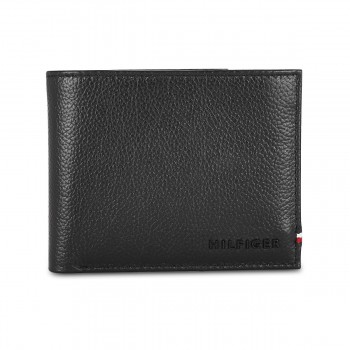 Tommy Hilfiger Leather Mens Textured Black Scenery Global Coin Wallet